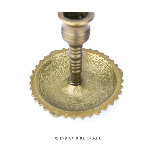 Traditional Antique Solid Brass Middle East Arabian Candlestick With Handle For Sale - Image 3 of 7
