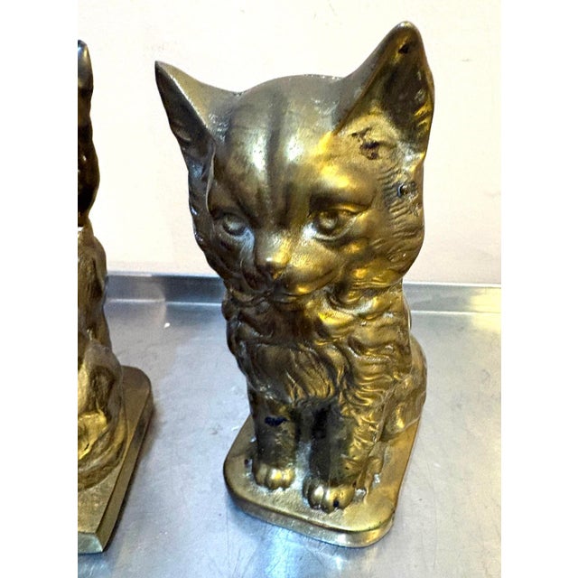 1960s-70s Heavy Brass Kitten Bookends For Sale - Image 6 of 6