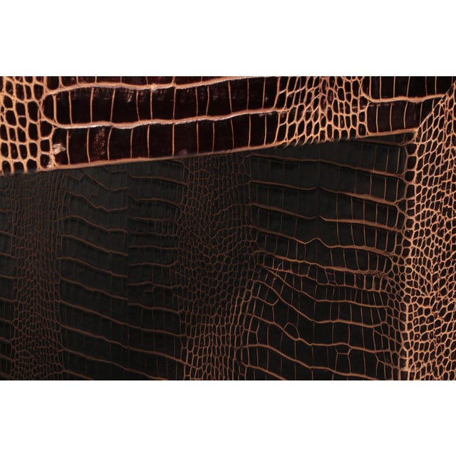 Brown Office Brown Desk in Split Leather with Crocodile Skin Effect by Philipp Plein, 1978 For Sale - Image 8 of 18