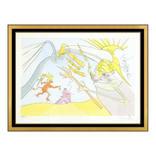 1974 the Elephant and the Monkey Jupiter Surrealism Yellow Engraving Salvador Dalí For Sale