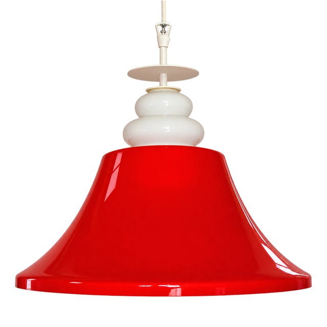 Space Age Pendant Light in Red Glass, 1970s For Sale
