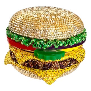 21c Judith Leiber Cheese hamBurger Crystal Gold Minaudiere Evening Clutch Shoulder Bag For Sale
