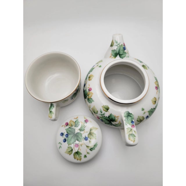 1960's Berries and Leaves Design Porcelain Tea Pot With Lid and Cup For Sale - Image 6 of 12