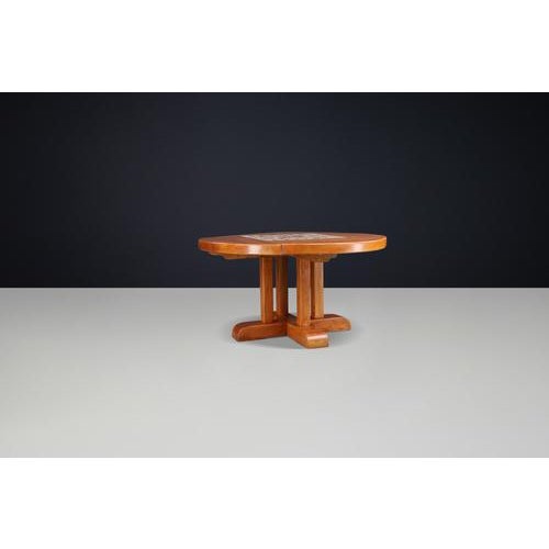 Mid-Century French Elm and Ceramic Dining Table by A. Picard, 1970s For Sale - Image 9 of 11