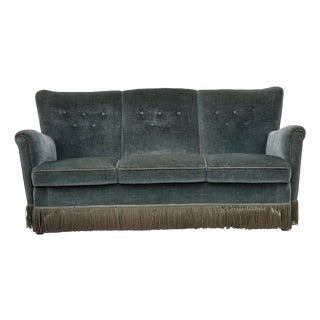Three-Seater Danish Sofa in Green Furniture Velour, 1960s For Sale