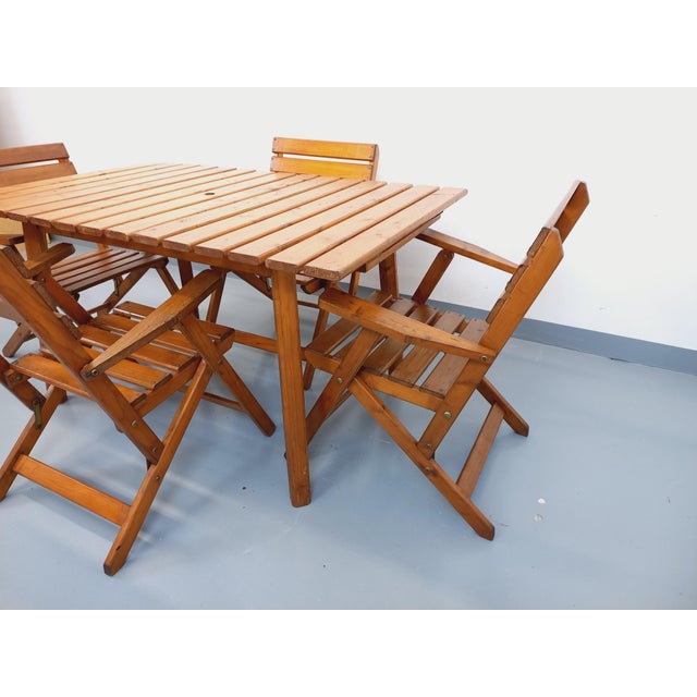 Vintage Wooden Extendable Garden Table with Armchairs, 1960s, Set of 5 For Sale - Image 6 of 18