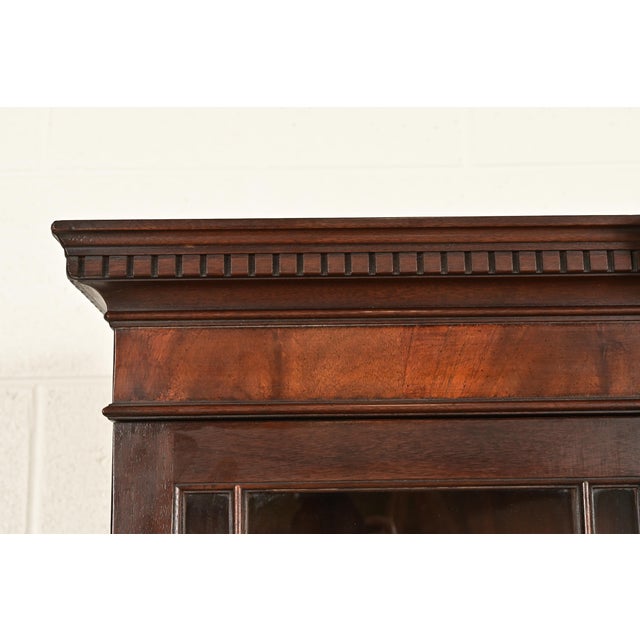 Baker Furniture Georgian Carved Mahogany Breakfront Bookcase Cabinet With Secretary Desk For Sale - Image 11 of 15