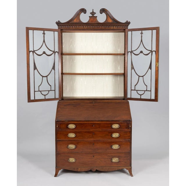 Impressive and fine 18th century George III mahogany bureau or sectretaire bookcase with swan-neck pediment cornice...
