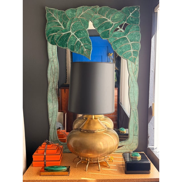1980s Tessellated Green Stone Monstera Leaf Wall Mirror For Sale - Image 12 of 12