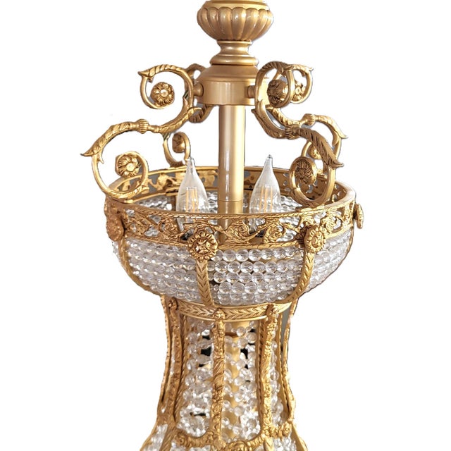 Bronze Vintage French Style Bronze & Crystal Basket Chandelier For Sale - Image 8 of 18