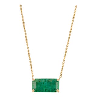 Vr Jewels 2.41 Carat Prong Set East West Emerald Pendant Necklace in 14k Gold For Sale