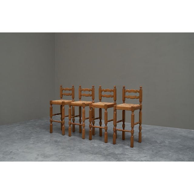 Razorblade Bar Stools in Oak and Rush, 1960s, Set of 4 For Sale - Image 11 of 12