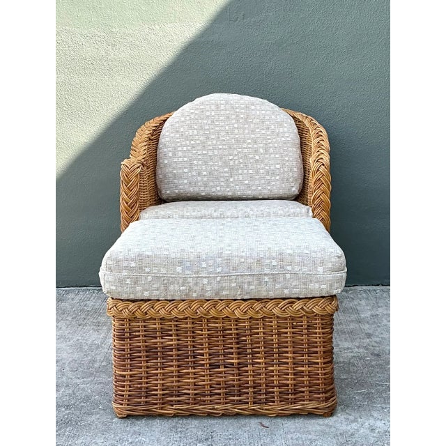 Vintage Braided Rattan Lounge Chair and Ottoman For Sale - Image 4 of 12