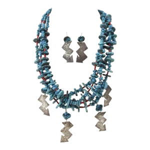 Late 20th Century Artist Studio Turquoise Sterling Silver Necklace & Earrings