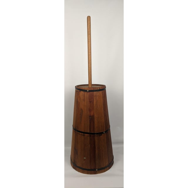 Brown Antique Primitive Wooden Stave Butter Churn With Dasher, C. 1890–1919 For Sale - Image 8 of 14