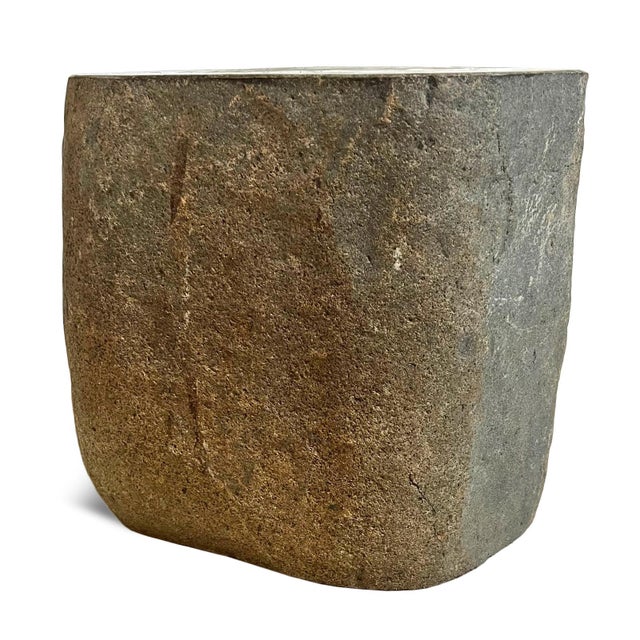 Early 21st Century Vintage Outdoor Boulder Stone Side Table Stool For Sale - Image 5 of 6