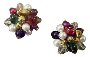 1980s Costume Jewelry Glass, Beads and Faux Pearls Italian Clip-on Earrings