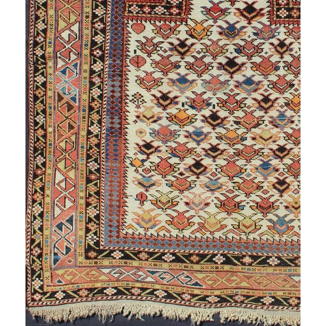 Tribal Late 19th Century Antique Caucasian Shirvan Rug in Ivory Background Rust Yellow and Dark Brown For Sale - Image 3 of 6
