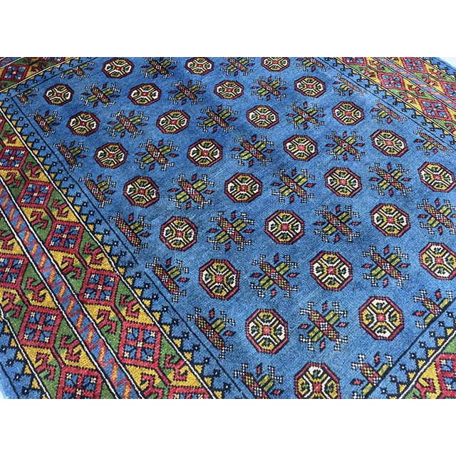 Blue 5'1" X 6'5" Blue Turkmen Mori Gul Geometric Rug For Sale - Image 8 of 17