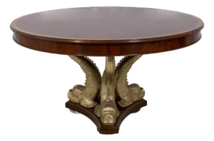 Maitland Smith Round Dolphin Base Mahogany Dining Room Center Table