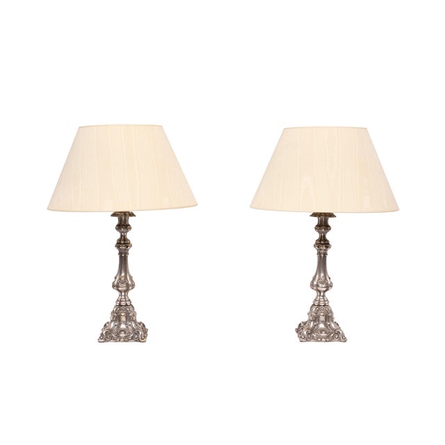 Rococo Silver Plated Table Lamps, 1920s, Set of 2 For Sale - Image 14 of 14