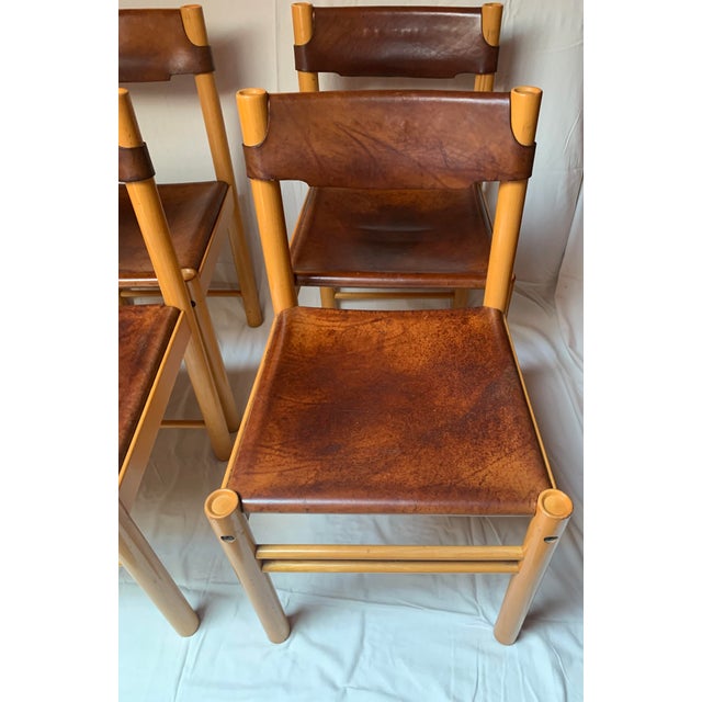 Mid-Century Modern Ibisco Chairs Set of 4 Italian Leather For Sale - Image 3 of 16