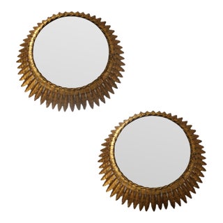 Early 20th Century Spanish Pair of Gilded Iron Acanthus Leaf Fixtures With Glass Diffusers For Sale