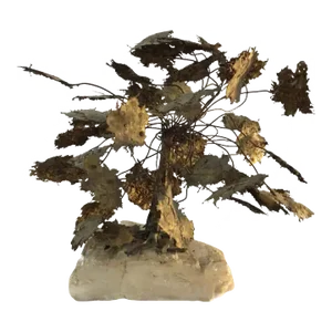1960s Metal Tree Sculpture On Quartz Stone Base