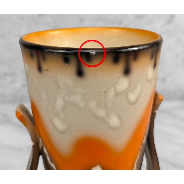 Ceramic Mid-Century Art Deco Czech Pottery Orange Brown Mountain Glazed Vase For Sale - Image 7 of 9