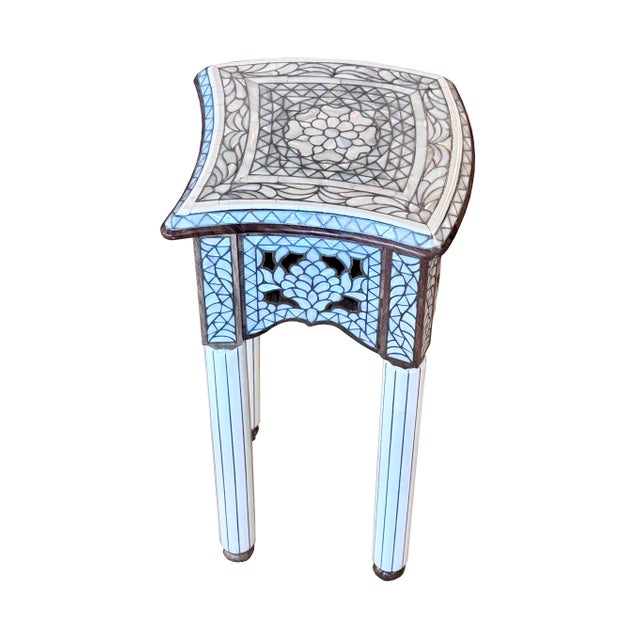1990s 1990s Contemporary White Mother-of-Pearl Inlay Side Table For Sale - Image 5 of 9