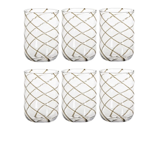 Maltia 6-Piece Set Swirl Design Glass Tumblers, Gray For Sale