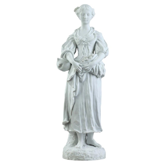 19th Century Biscuit Young Woman With Flowers Statuette For Sale
