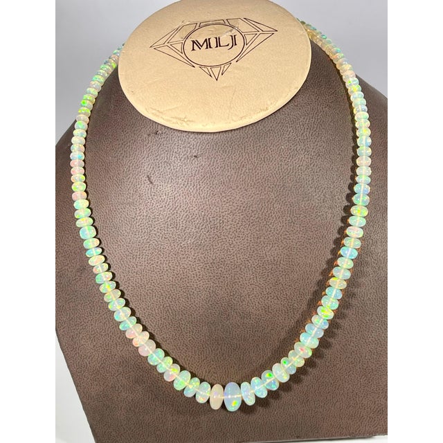 Natural 110 Ct Ethiopian Opal Bead Single Strand Necklace 14 Karat Yellow Gold For Sale - Image 4 of 18