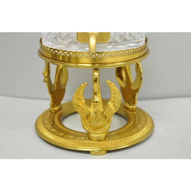 Vintage French Baccarat Style Bronze Swan & Cut Crystal Glass Liquor Decanter For Sale In Philadelphia - Image 6 of 18