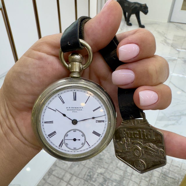 Black Late 20th Century Vintage j.d. Burritt Brooksville Fla. 59mm Silver Manual Winding Pocket Watch For Sale - Image 8 of 8