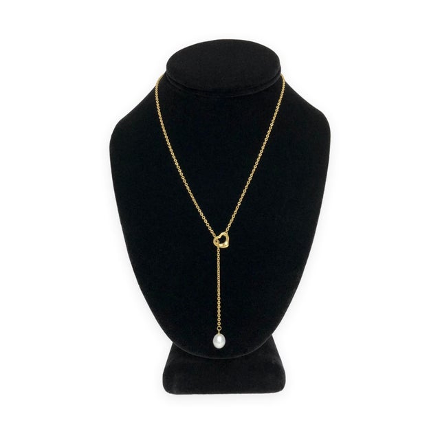 Metal Tiffany & Co. Elsa Peretti 18k Yellow Gold Open Heart Lariat Necklace 18.5" For Sale - Image 7 of 8