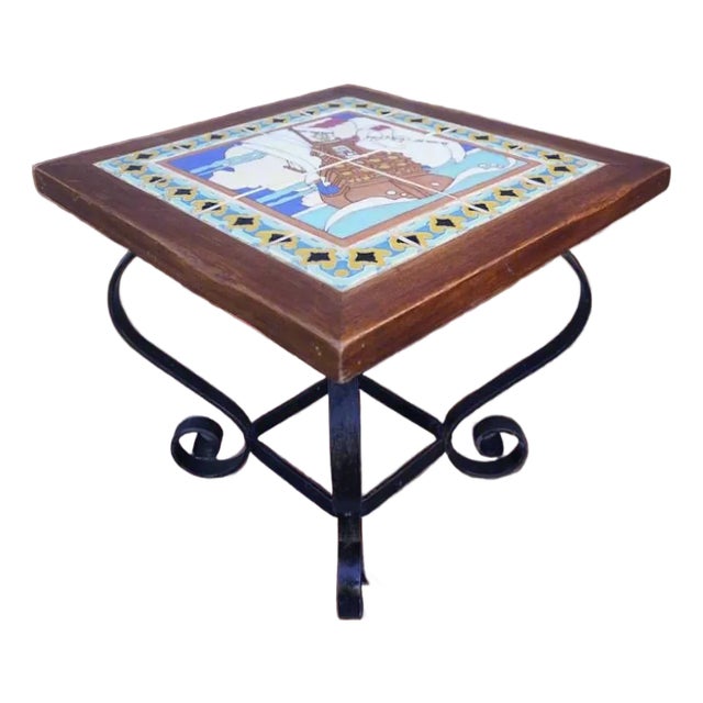Gladding McBean Tile Top Table, Galleon Scene For Sale