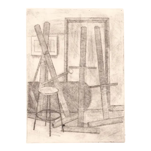 Easels Studio Interior Etching on Paper For Sale