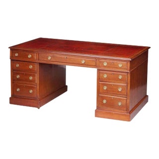 Large English Pedestal Desk of Mahogany For Sale