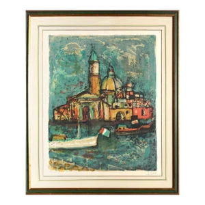 View of San Giorgio in Venice, Paul Augustin Aïzpiri Lithograph