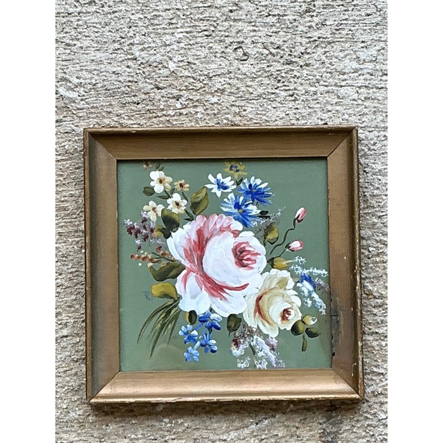 Mid-Century Modern Vintage Floral Oil Painting in Wood Frame For Sale - Image 3 of 13