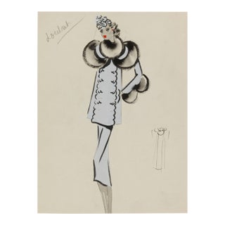 Vintage French Fashion Art Print – Pale Blue Art Deco Illustration, 18" X 24" For Sale