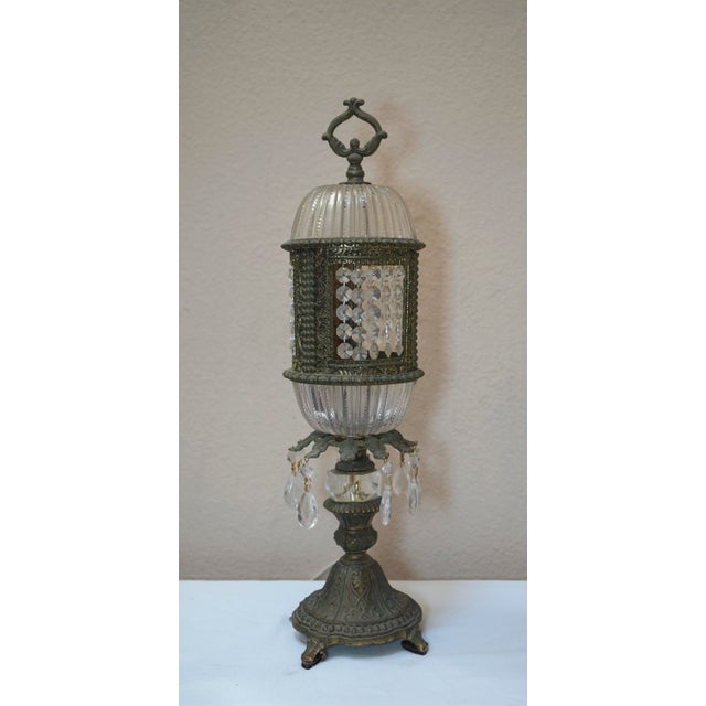 Bronze 1915 Antique Bronze Art Nouveau German Crystal Prism Table Lamp For Sale - Image 8 of 13