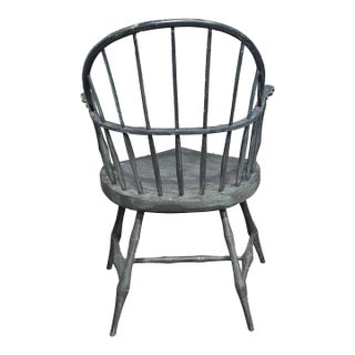 Green Sack Back Windsor Arm Chair Distressed Finish Bench Made For Sale