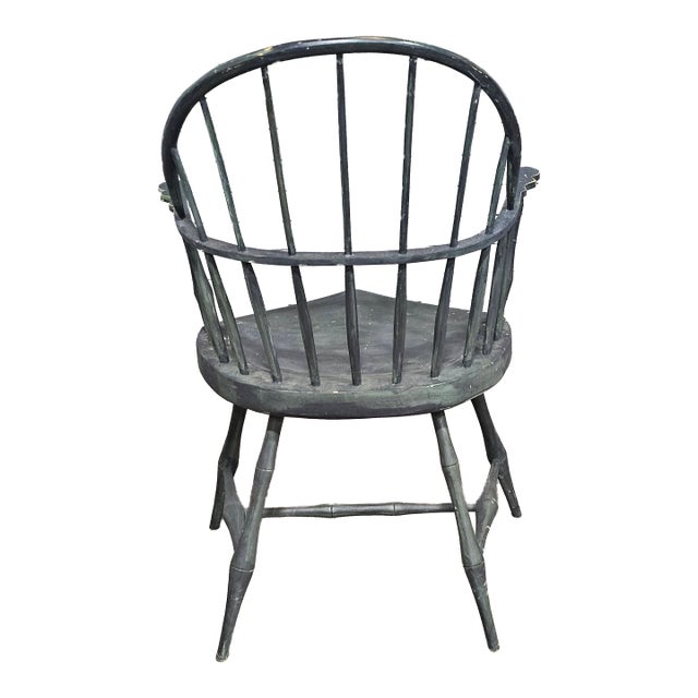 Green Sack Back Windsor Arm Chair Distressed Finish Bench Made For Sale