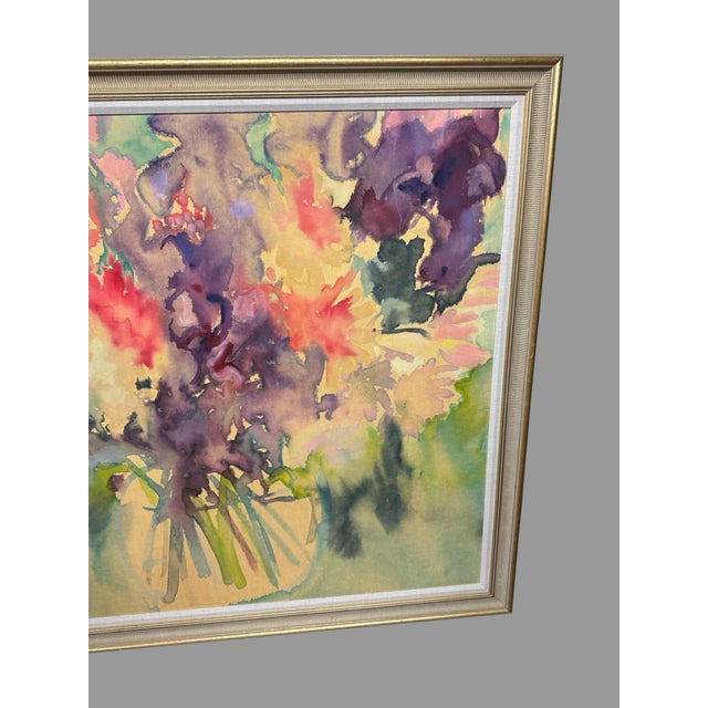 Mid-Century Modern Late 20th Century Original Signed Watercolor Floral Still Life Painting Framed Mid Century Modern For Sale - Image 3 of 7