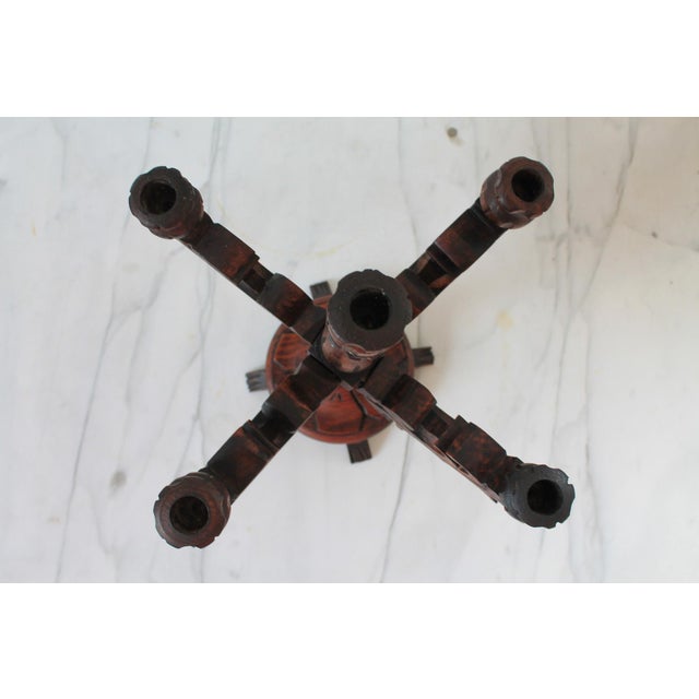Wood Rustic Spanish Revival Style Carved Wood Five Arm Candelabra For Sale - Image 7 of 12