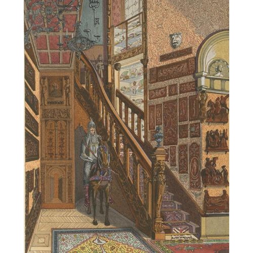 After Henry dAllemagne, Renaissance Stair Hall with Armored Knight Figure, 1900, Print For Sale - Image 5 of 10