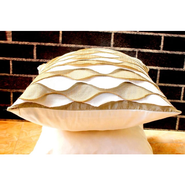 Textile Vintage Waved Frills Fortuny Bicolor Pure Silk Pillow For Sale - Image 7 of 13