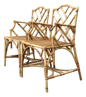 Vintage Chinese Chippendale Rattan Dining Chairs